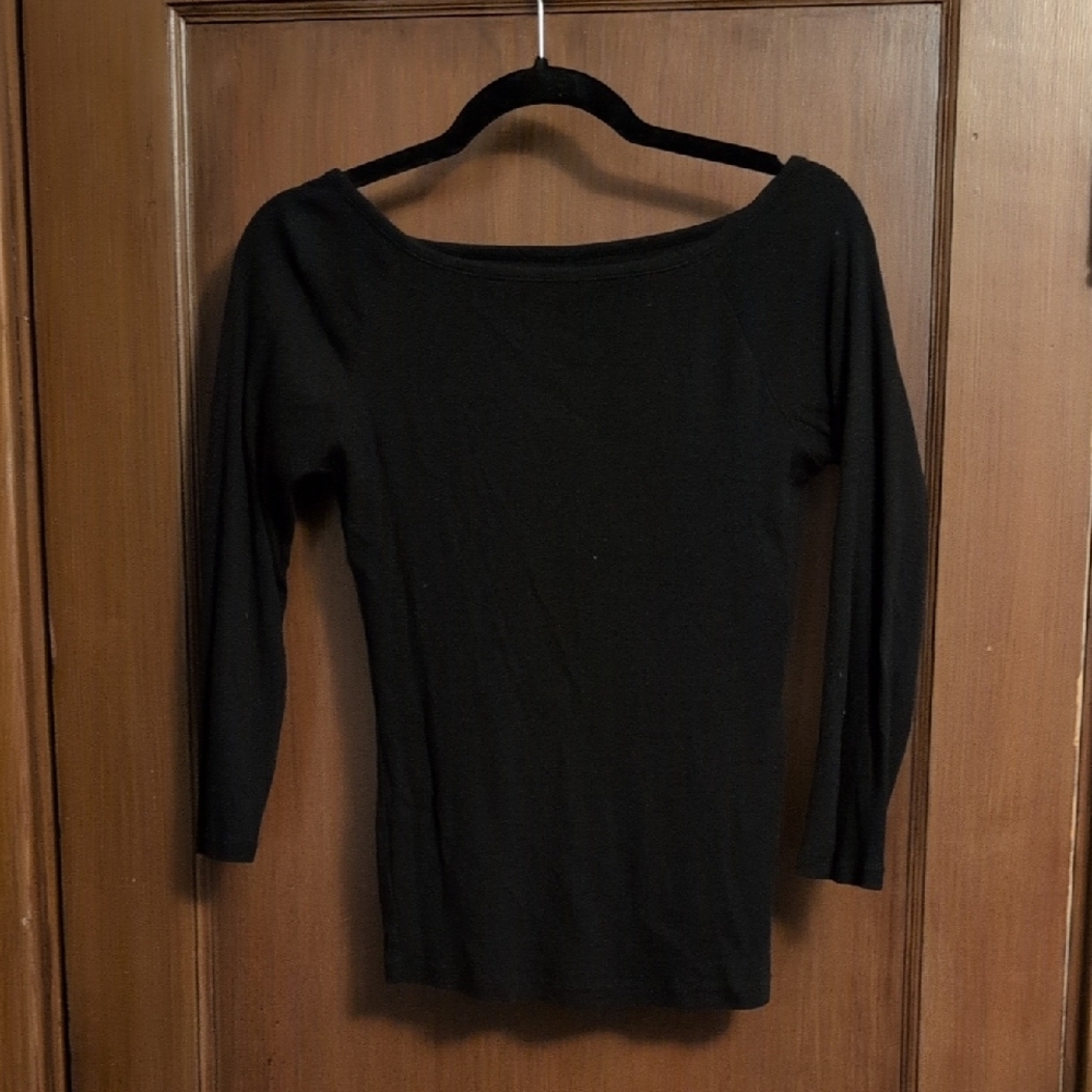Ribbed Black Wide Neck Top